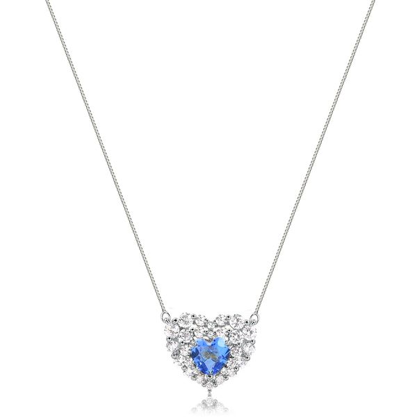 

Colar de coração com pedra natural azul cravejado de zircônias folheado em ródio branco