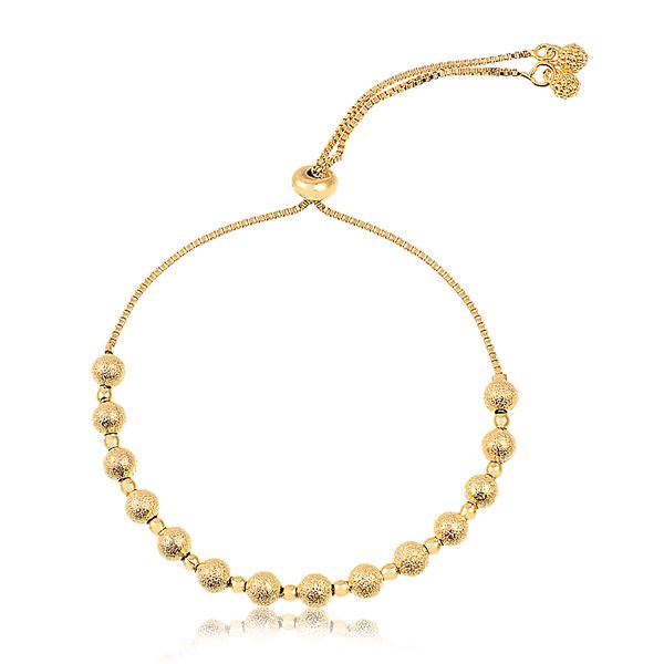 

Pulseira regulável com bolinhas lisas e craqueladas folheada em ouro 18k