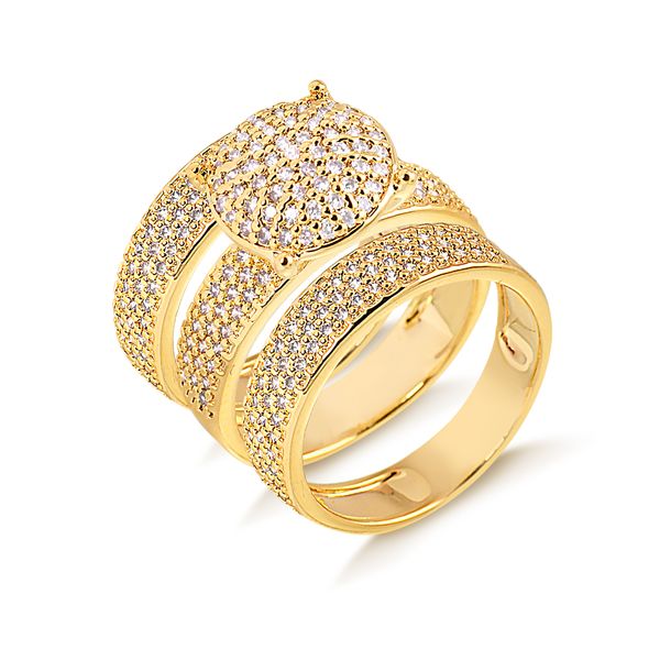 

Trio de anéis com solitário diferenciado cravejados de zircônia folheado em ouro 18k 16