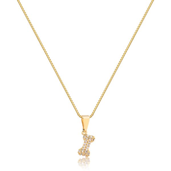 

Colar com pingente de ossinho cravejado folheado em ouro 18k