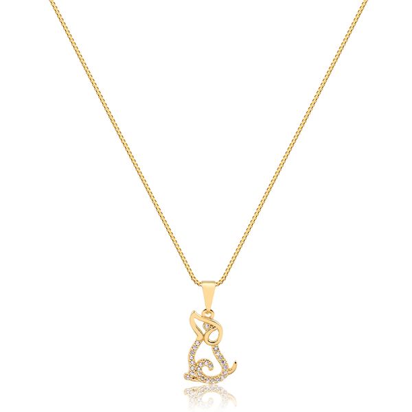 

Colar com pingente de cachorrinho cravejado folheado em ouro 18k