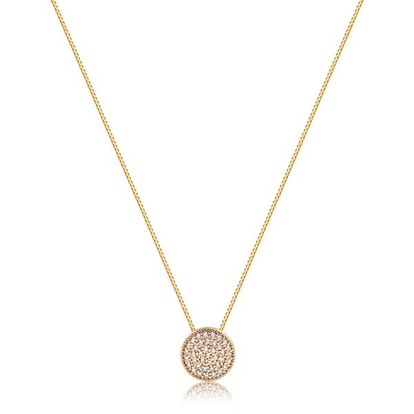 

Colar com pingente de círculo cravejado de zircônias folheado em ouro 18k