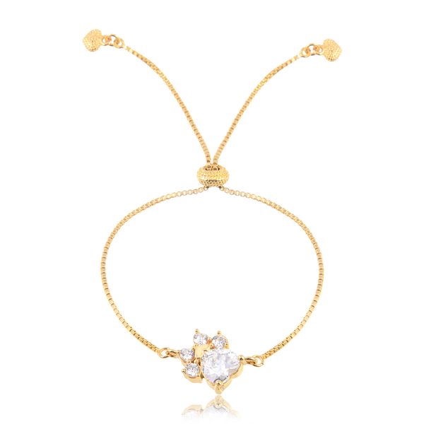 

Pulseira regulável com patinha de cachorro em zircônia folheado em ouro 18k