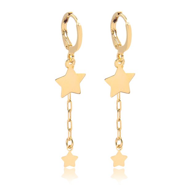 

Brinco de argola fechada com pêndulo de estrelas folheado em ouro 18k