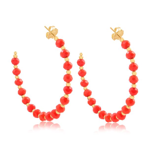 

Brinco de argola com miçanga laranja folheado em ouro 18k