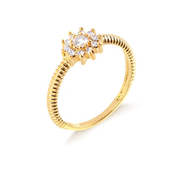 

Anel com flor de zircônia cristal folheado em ouro 18k 16