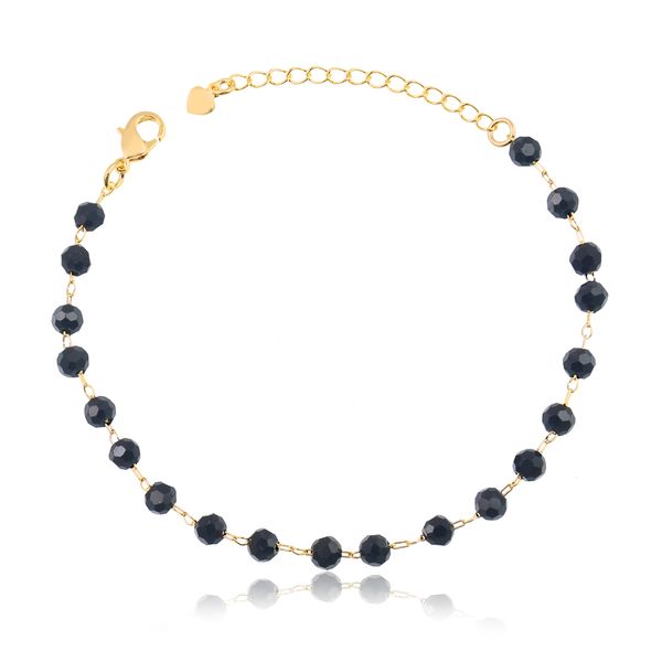 

Pulseira com miçangas preta folheada em ouro 18k