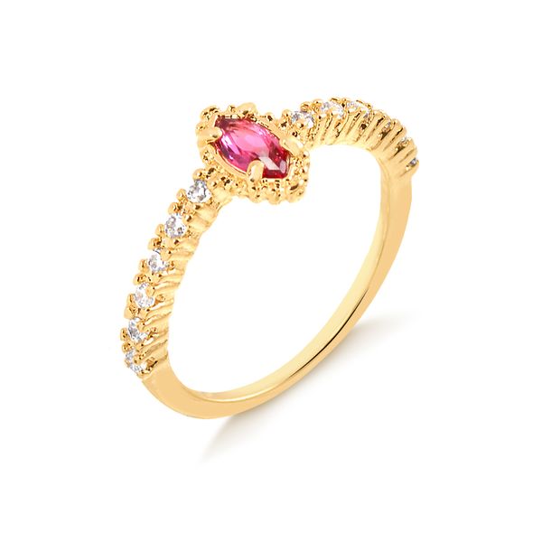 

Anel com navete rosa e zircônias folheado em ouro 18k 18