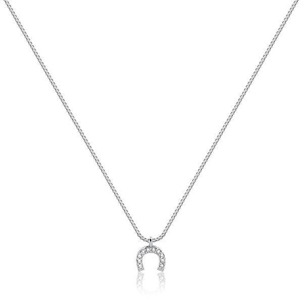 

Colar com pingente de ferradura cravejada folheado em ródio branco