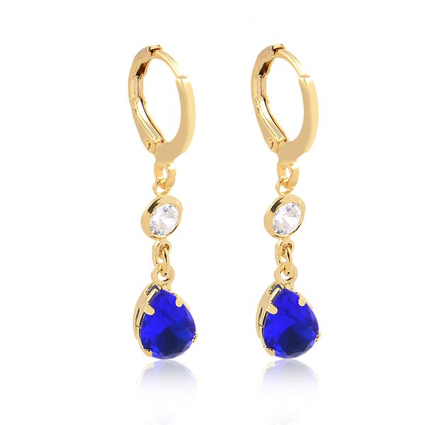 

Brinco de argola fechada com ponto de luz e gota azul folheado em ouro 18k