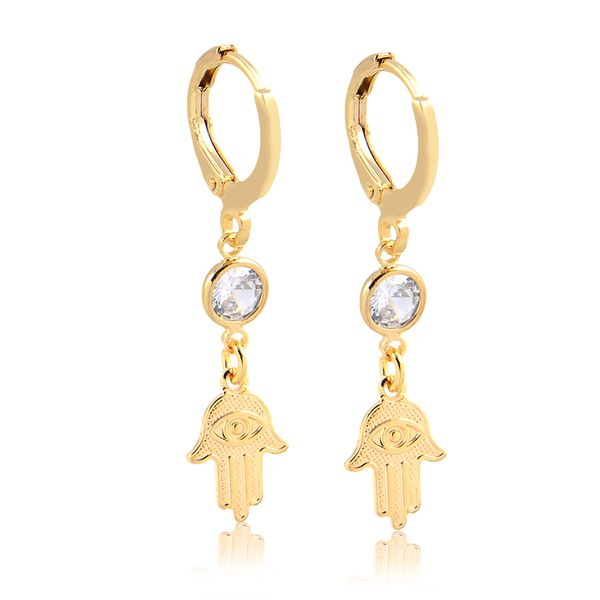 

Brinco de argola fechada com ponto de luz e hamsá folheado em ouro 18k