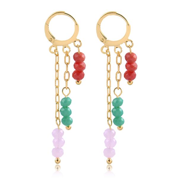 

Brinco de argola fechada com miçangas coloridas folheado em ouro 18k