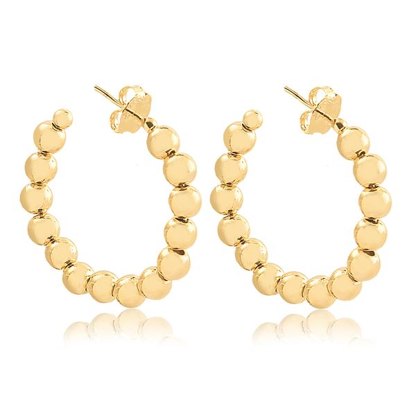 

Brinco de argola média com bolinhas folheado em ouro 18k