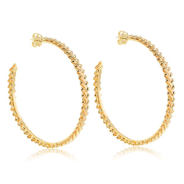 

Brinco de argola com design de folha de oliveira folheado em ouro 18k