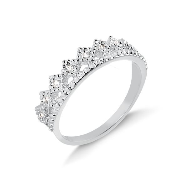 

Anel com design de coroa cravejado de zircônias folheado em ródio branco 14
