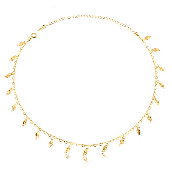 

Coleira choker com pingentes de folha folheada em ouro 18k