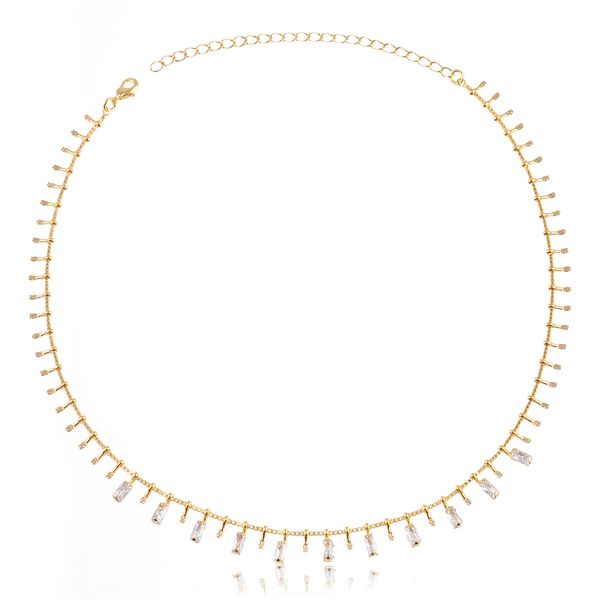

Coleira choker com mini pêndulos e pontos de luz retangulares folheado em ouro 18k