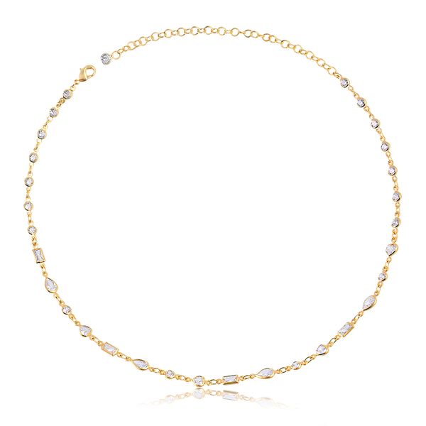 

Coleira choker com zircônias geométricas folheada em ouro 18k