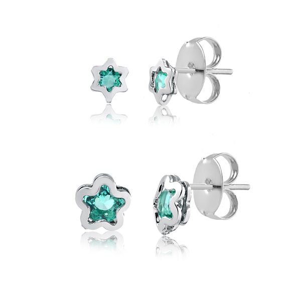 

Kit de brincos com estrelas verde folheados em ródio branco