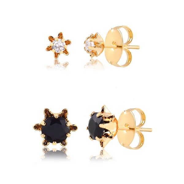 

Kit de brincos com pedra cristal e preta folheados em ouro 18k
