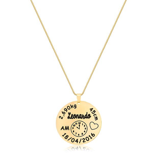 

Colar personalizado com plaquinha redonda folheado (escolha o banho)