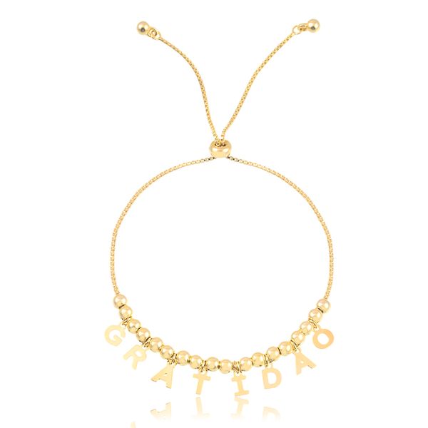 

Pulseira regulável com pingente gratidão folheado em ouro 18k