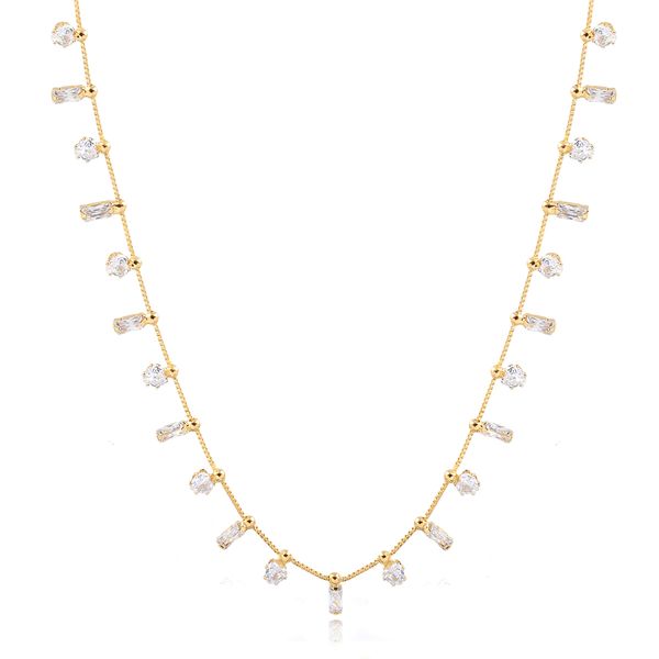 

Colar longo com pontos de luz quadrado e de coração folheado em ouro 18k