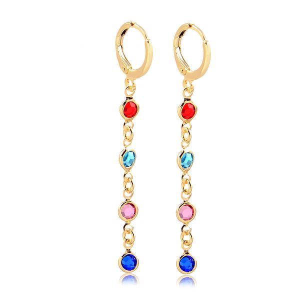 

Brinco de argola fechada com pêndulo de pedras coloridas folheado em ouro 18k