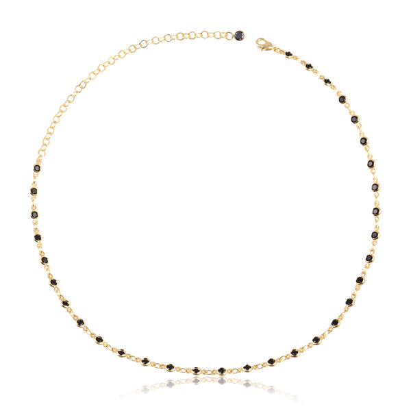 

Coleira choker com pontos de zircônia preta folheada em ouro 18k