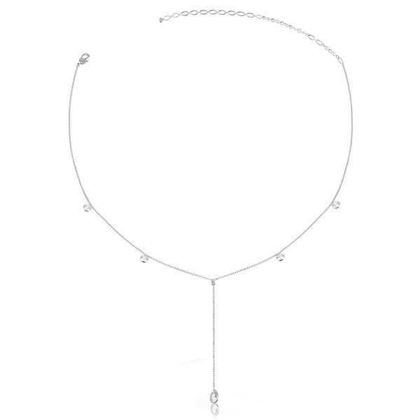 

Coleira choker com zircônias e pêndulo com gota cristal folheado em ródio branco