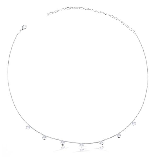 

Coleira choker com pingentes de zircônia folheado em ródio branco