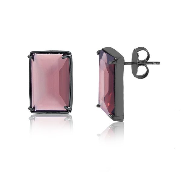 

Brinco quadrado com pedra natural rosa terroso folheado em ródio negro