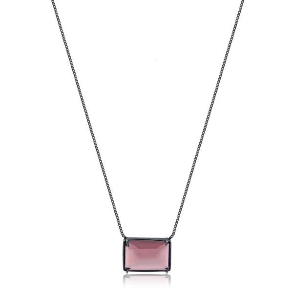

Colar com pedra natural rosa terroso quadrada folheado em ródio negro