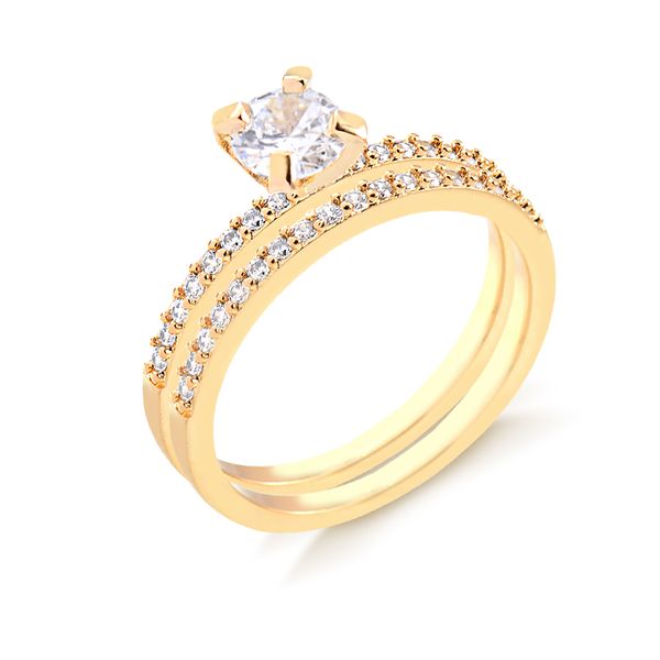 

Duo de anéis cravejados de zircônia folheado em ouro 18k 14