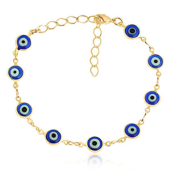 Pulseira olho grego azul bic folheado em ouro 18k